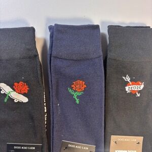 Steve Madden Mens Crew Socks 6 Pack Rose Skateboard Mom Tattoo Design 6-12.5 New